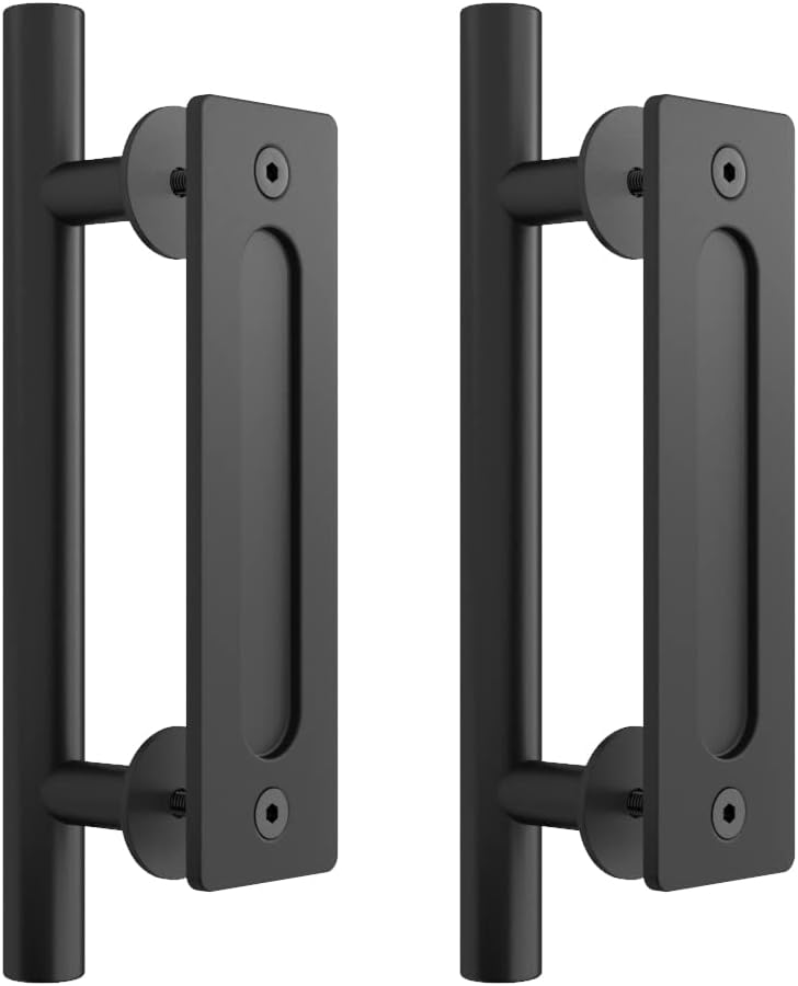 2-Pack 12" Sliding Barn Door Pull Handles | Matte Black | No Gap Flat Plate