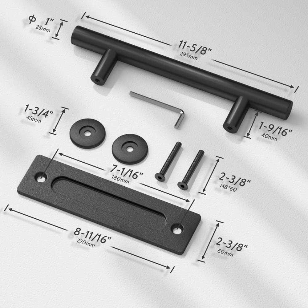 2-Pack 12" Sliding Barn Door Pull Handles | Matte Black | No Gap Flat Plate