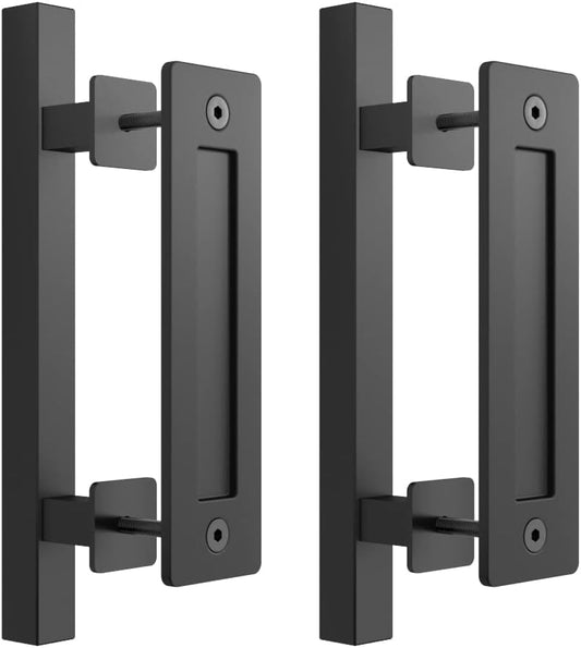 2-Pack 12" Sliding Barn Door Pull Handles | Matte Black | No Gap Flat Plate