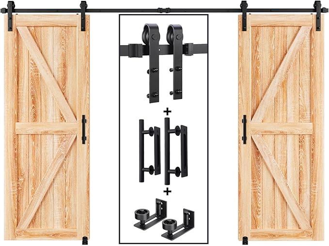 Black Sliding Barn Door Track Kit | Smooth & Quiet Operation | J-Shape Roller(Doors not included.)
