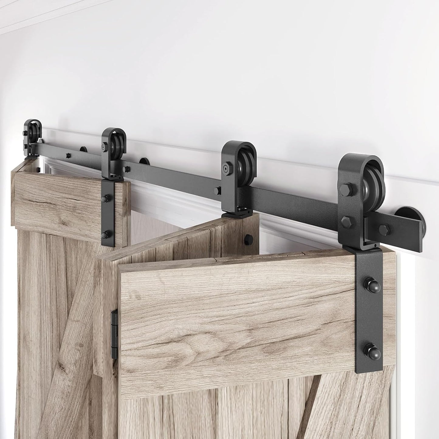 Black Bi-Fold Sliding Barn Door Track Kit | Smooth & Quiet Operation | J-Shape Roller(Doors not included.)