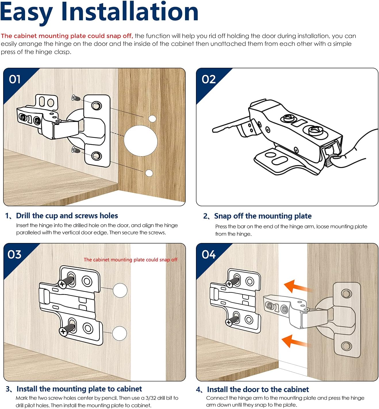 European Style Soft Close Frameless Cabinet Hinges – Satin Nickel | Multiple Overlays | 3-Way Adjustable